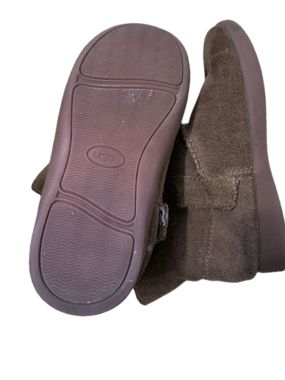 UGG Kids Chocolate Brown Sheepskin Boots with White Plush Lining - Picture 3 of 6